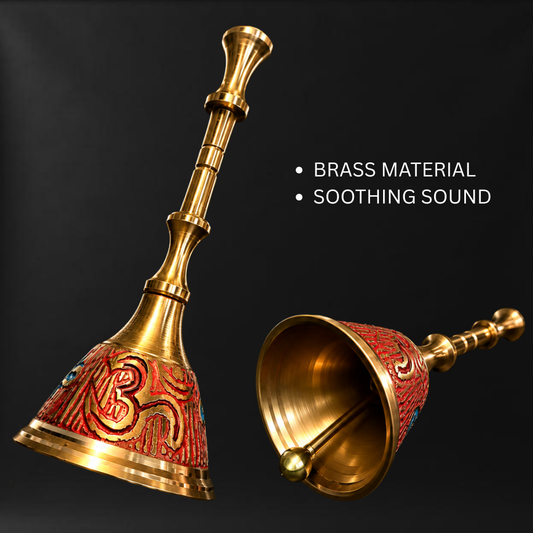 Brass Pooja Bell with Meenakari Embossing 8x4cm