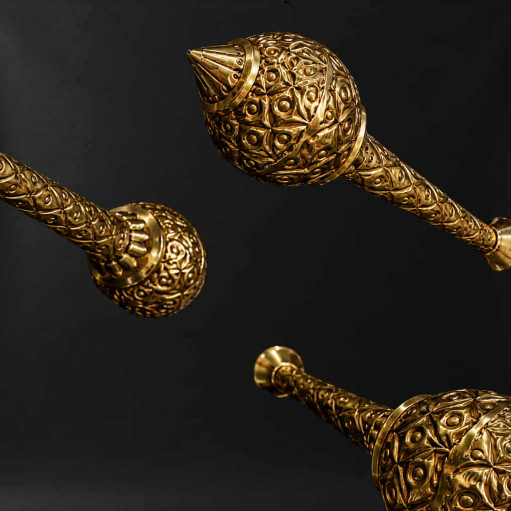 Brass Gada (Mace) of Lord Hanuman — Handcrafted with Intricate Floral Engraving