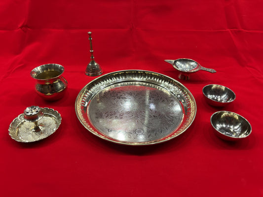 Brass Pooja Thali Set – Complete Puja Thali with Diya, Incense Holder & Bowls