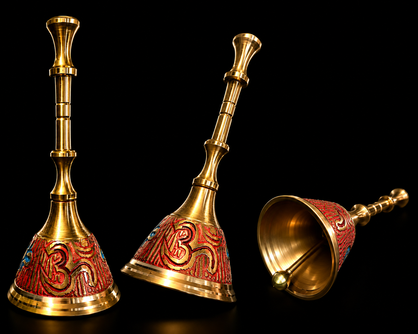 Brass Pooja Bell with Meenakari Embossing 8x4cm