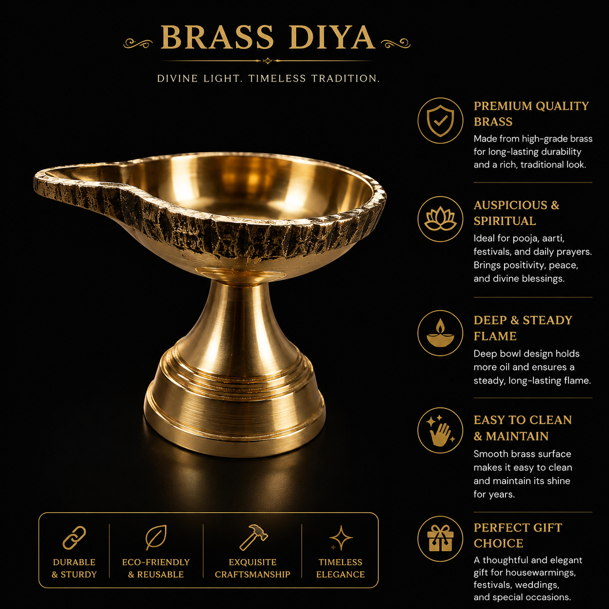 Brass Diya – Handcrafted Deepak for Pooja, Aarti & Festive Decor