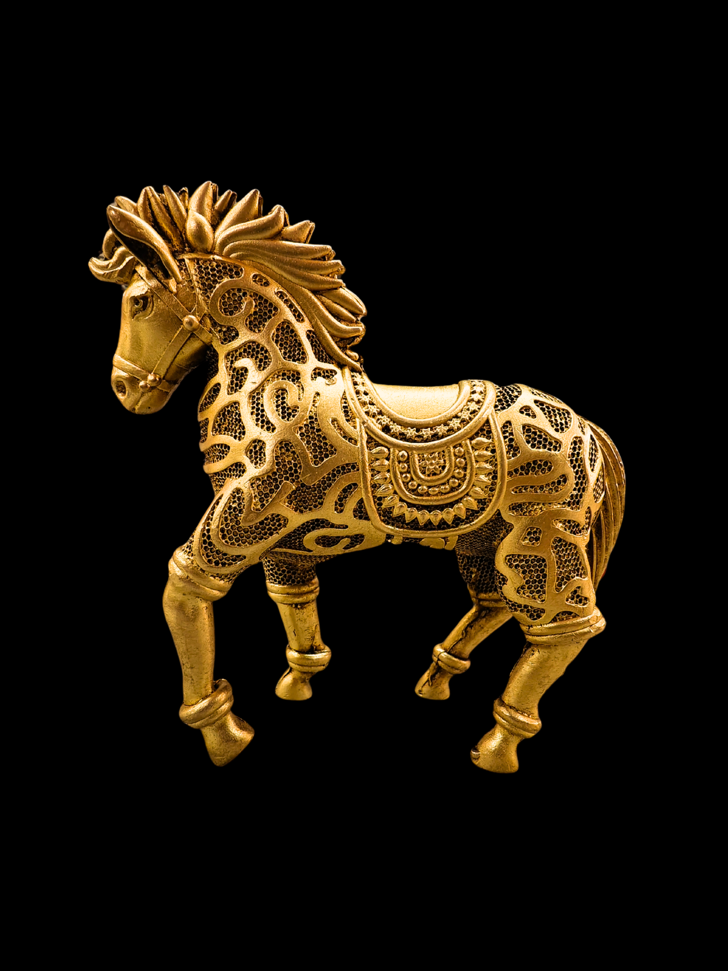 Royal Brass Horse Statue - Gold Finish Handcrafted