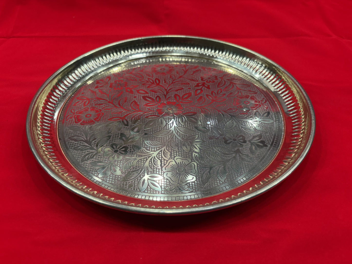 Brass Dinner Thali Set – Handcrafted Engraved Thali with Glass, Bowls & Spoon