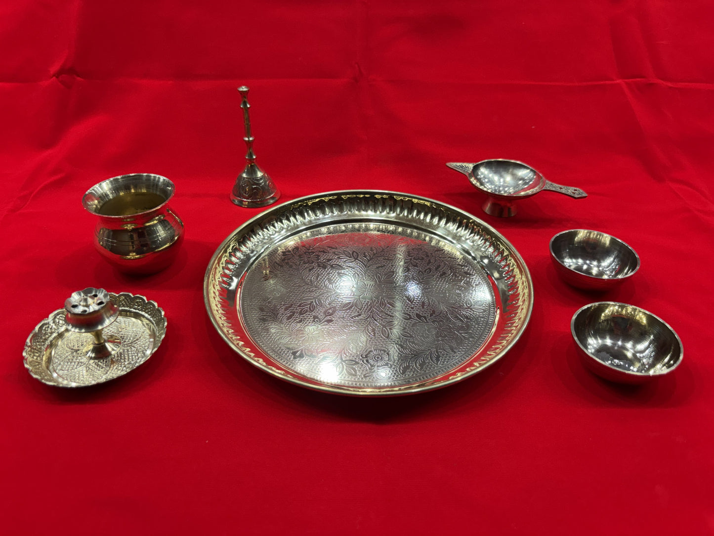 Brass Pooja Thali Set – Complete Puja Thali with Diya, Incense Holder & Bowls