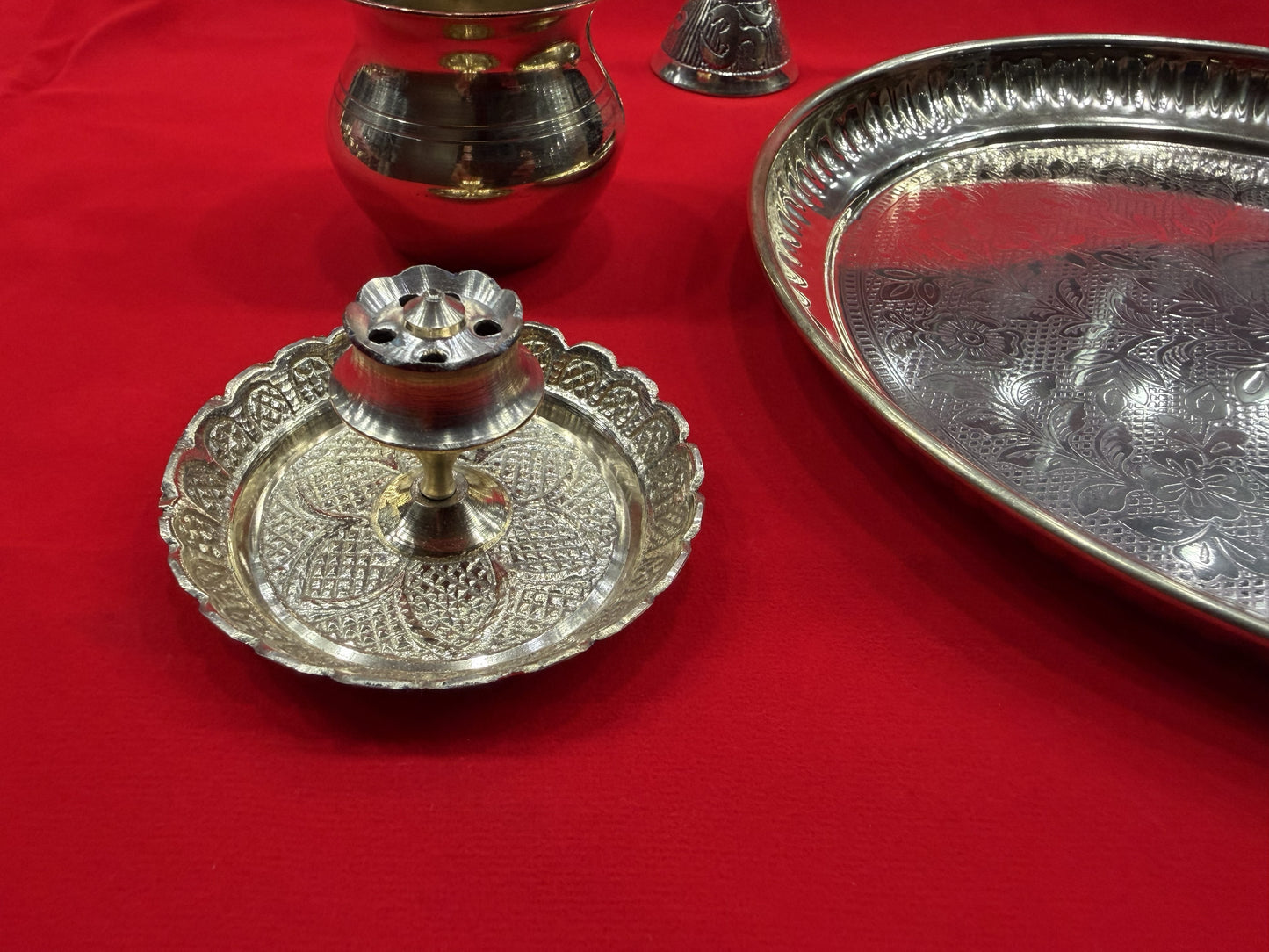Brass Pooja Thali Set – Complete Puja Thali with Diya, Incense Holder & Bowls