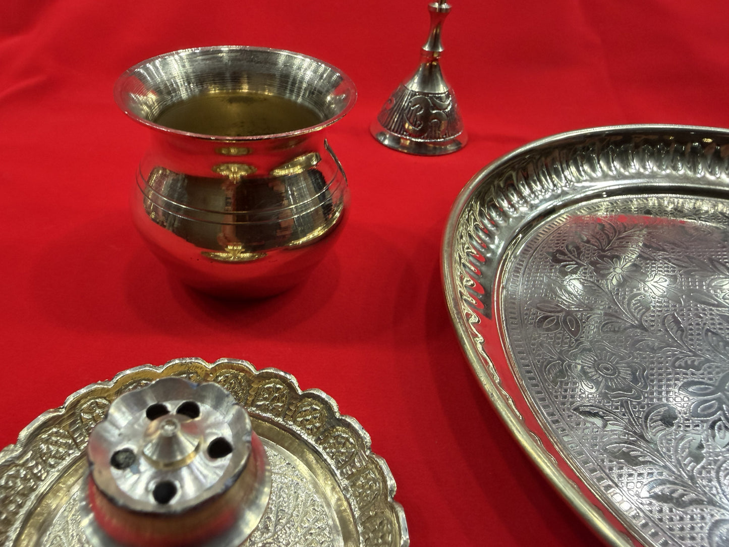 Brass Pooja Thali Set – Complete Puja Thali with Diya, Incense Holder & Bowls