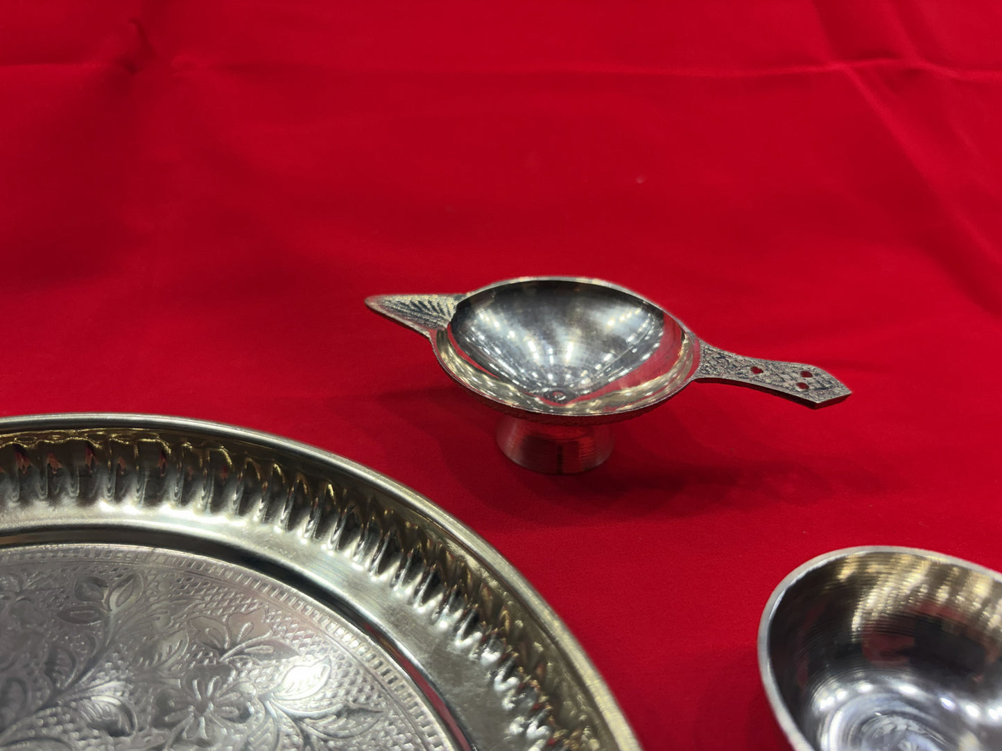 Brass Pooja Thali Set – Complete Puja Thali with Diya, Incense Holder & Bowls