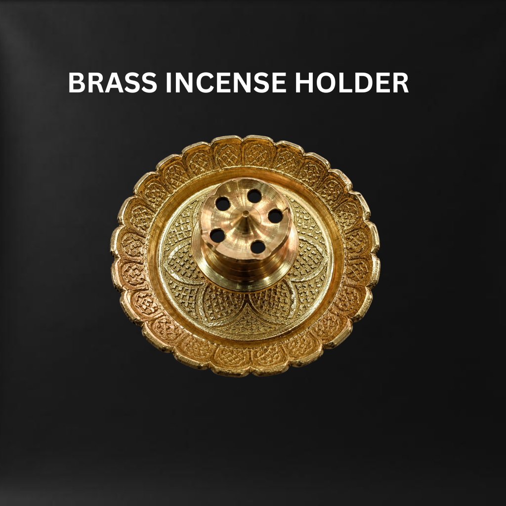 Brass Incense Stick Holder with Lotus Petal & Geometric Engraving