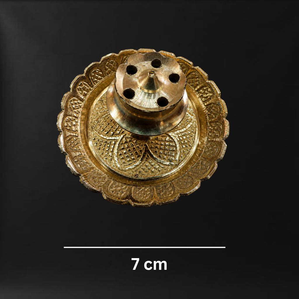 Brass Incense Stick Holder with Lotus Petal & Geometric Engraving