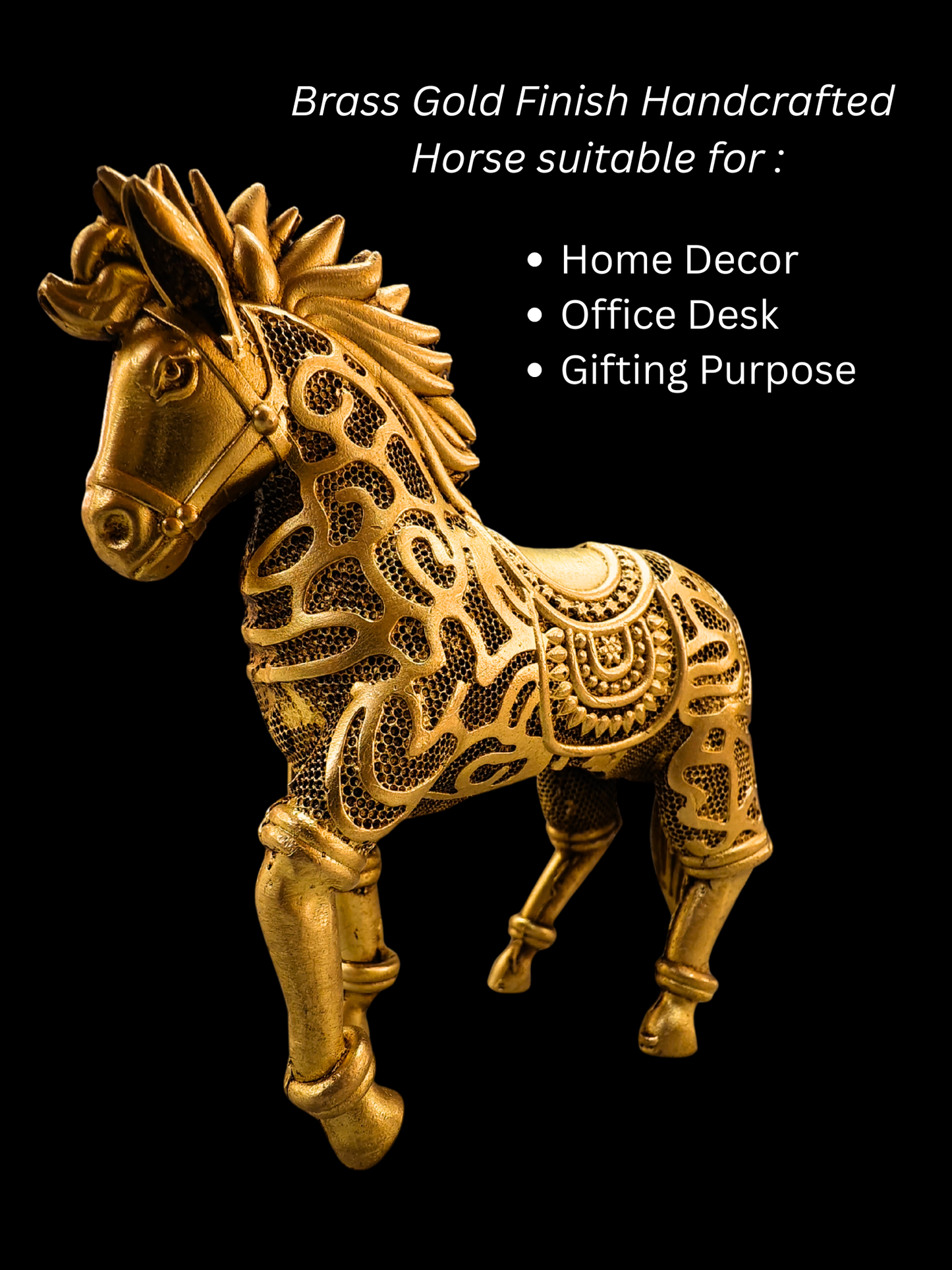 Royal Brass Horse Statue - Gold Finish Handcrafted