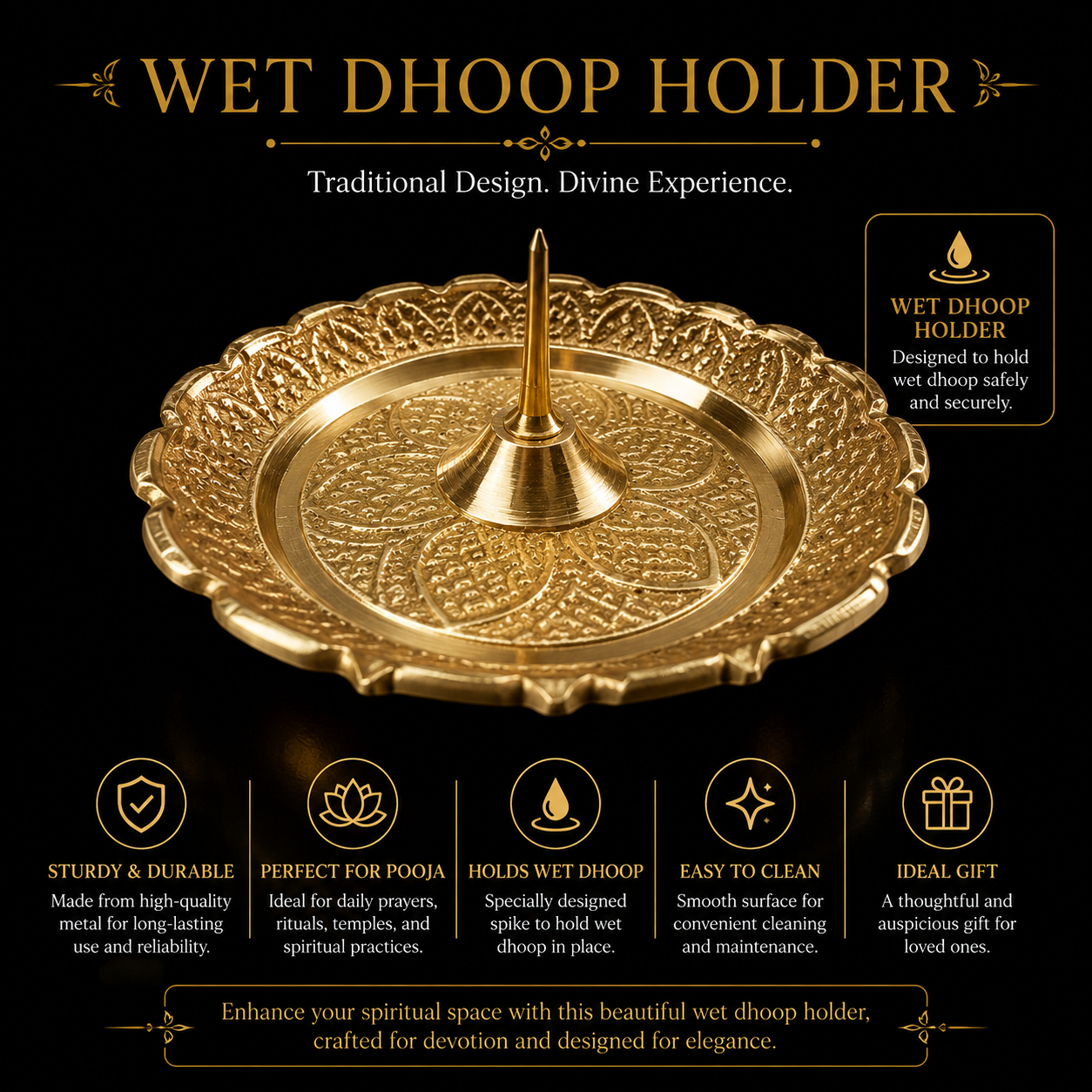 Brass Wet Dhoop Holder – Handcrafted Incense Plate for Pooja & Daily Rituals